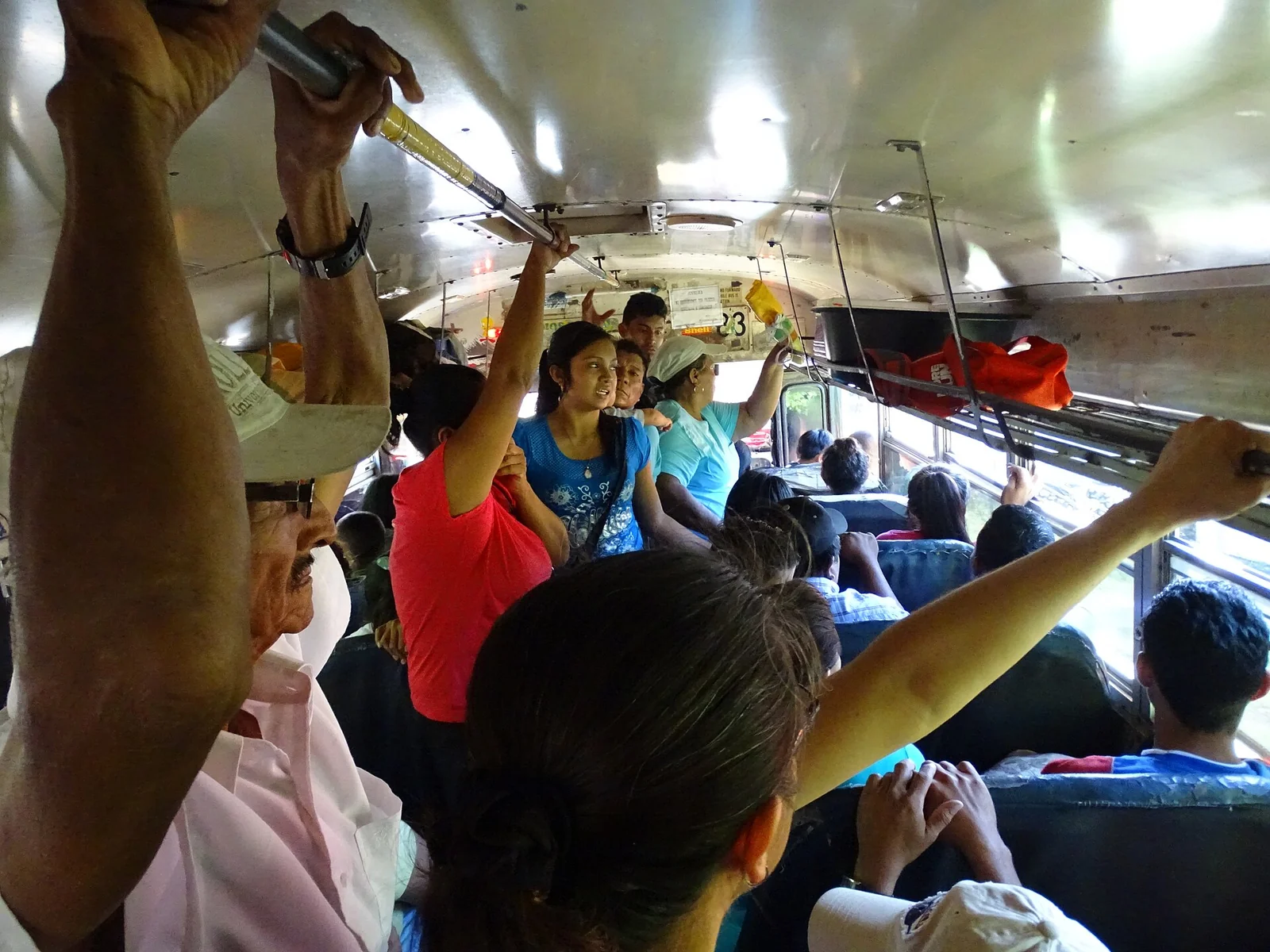 Passengers aboard an Ometepe bus toward Altagracia, photographed in December 2016